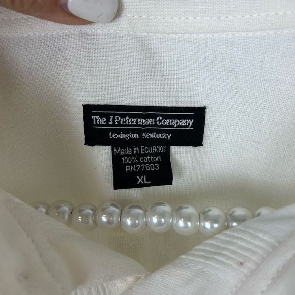 J. Peterman poet shirt band collar cream size XL men’s - Picture 10 of 10